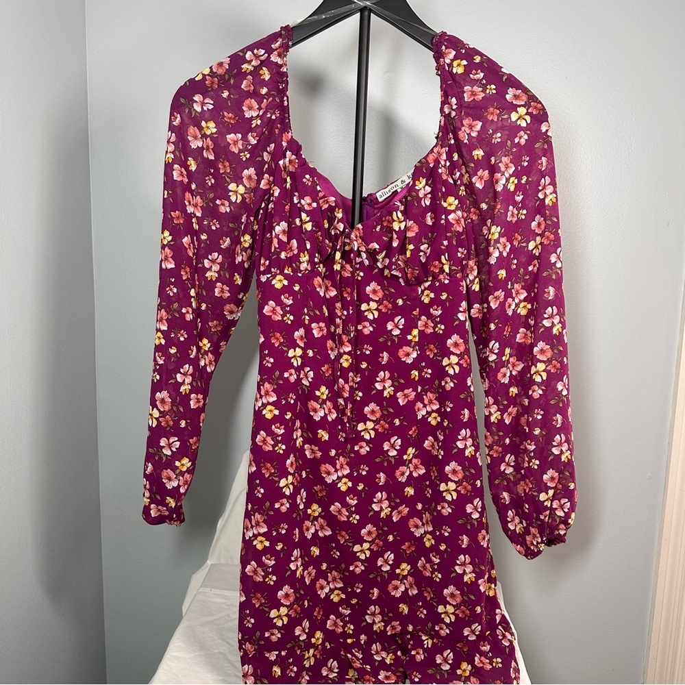 Elegant Dress Floral Print V-Neck Long Sleeve Smocked Tiered